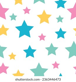 Doodle Cute Star Seamless Pattern. Holiday joyful pattern with multicolored grey and blue vector stars on white background. Festive Stars Wallpaper.