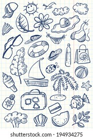 Doodle cute summer beach stuff set