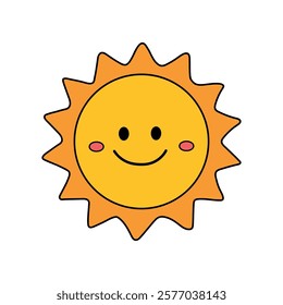 Doodle cute summer sun clipart isolated on white background. Cute summer sun coloring pages for kids. Trace and color happy sun. Summer worksheets for kids activity printable.