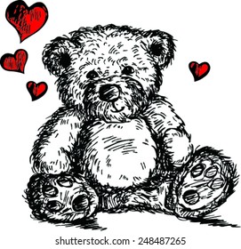 Doodle Cute Teddy bear, vector illustration 