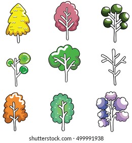 Doodle of cute tree color set vector art