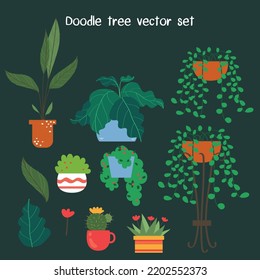 doodle cute tree vector set