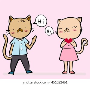 Doodle Cute two cats that love each other. vector