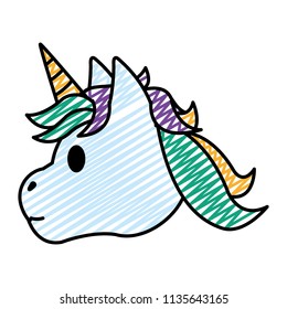 doodle cute unicorn head with horn and hairstyle
