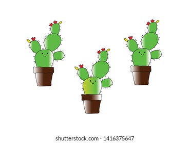 
Doodle cute vector bright cactus green happy desert plant