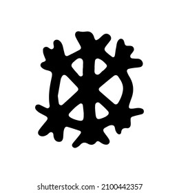 Doodle cute winter snowflake, black isolated icon on white background