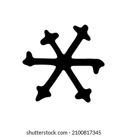 Doodle cute winter snowflake, black isolated icon on white background