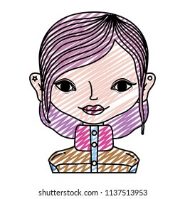 doodle cute woman with hairstyle and cold vest