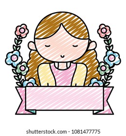 doodle cute woman with hairstyle and flowers style