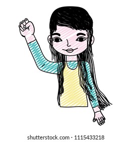 doodle cute woman with hand up protest
