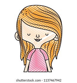 doodle cute woman with long hairstyle and blouse