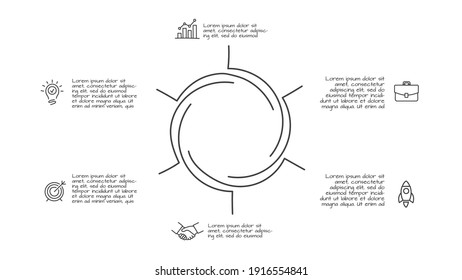 Doodle Cycle Infographic With 6 Options. Hand Drawn Icons. Thin Line Illustration.