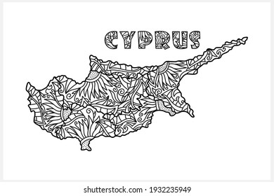 Mapa de Doodle Cyprus. Diseño ecológico. Colorando el libro de la página. Dibujo manual de línea de dibujo. Dibujar ilustración de material vectorial. EPS 10