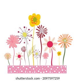 Doodle daisies cute cartoon flowers. Happy Valentine's day, Mother's day, Spring time greeting card, textile t-shirt design element vector