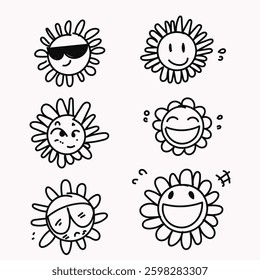 doodle daisy flower character with funny face illustration