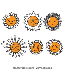 doodle daisy flower character with funny face illustration
