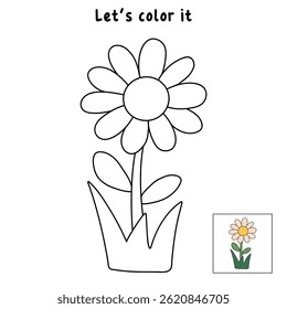 Doodle daisy flor clipart vetor elemento. Folhas de coloração de flores para crianças. Traço e cor flor. Flor primavera jardim ilustração. Atividade de planilha do jardim de infância e pré-escola. 