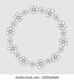 Doodle daisy flower wreath for decoration wedding card or invite