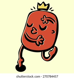 doodle dancing princess with crown monster, colorful crazy character, isolated design element