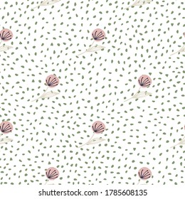 Doodle dandelion on seamless pattern on dots background. Botanical wallpaper. Design for fabric design, textile print, wrapping, cover. Vector illustration.