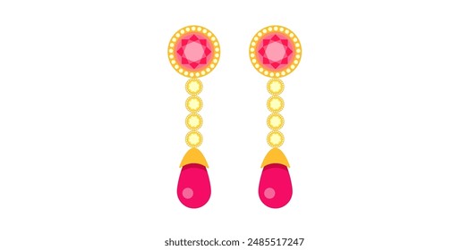 Doodle Dangle Pink Fashion Earrings Vector Illustration.	