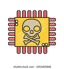 doodle darger skull with bones inside chip circuit