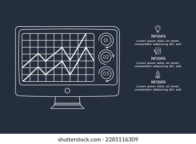 Doodle dark infographic elements with 3 options, template for web on a black background.	