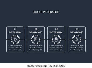 Doodle dark infographic elements with 4 options, template for web on a black background.	