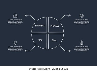 Doodle dark infographic elements with 4 options, template for web on a black background.	