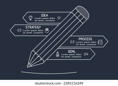 Doodle dark infographic elements with 4 options, template for web on a black background.	