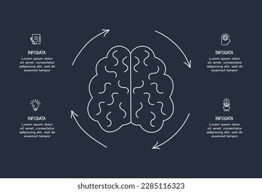 Doodle elementos de infografía oscura con 4 opciones, plantilla para web sobre fondo negro.	