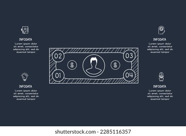 Doodle dark infographic elements with 4 options, template for web on a black background.	