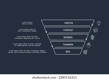 Doodle dark infographic elements with 5 options, template for web on a black background.	