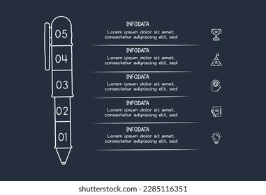 Doodle dark infographic elements with 5 options, template for web on a black background.	