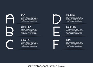 Doodle elementos de infografía oscura con 6 opciones, plantilla para web sobre fondo negro.	
