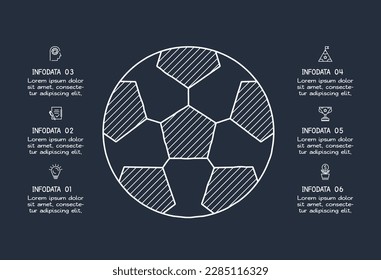 Doodle elementos de infografía oscura con 6 opciones, plantilla para web sobre fondo negro.	