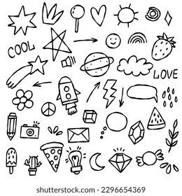 Doodle decor elements collection. Vector playful outline clipart