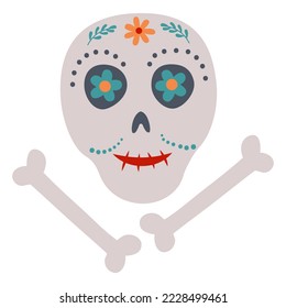 doodle decorated skull, clip art for mexican day of the dead celebration 