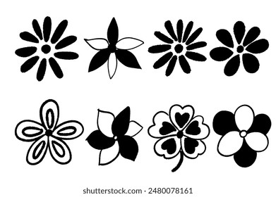 Doodle Dekoration Blumenset. Vektorgrafik handgezeichnetes Konstruktionselement