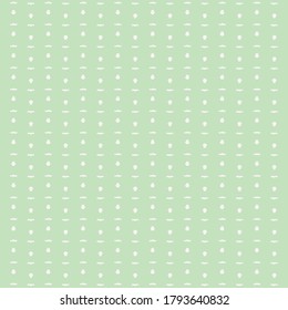 Doodle decorative design consisting of dashes and dots. Simple pattern in pale green and white. Wallpaper texture.