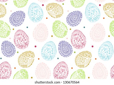 Doodle decorative eggs for Easter. Seamless pattern.