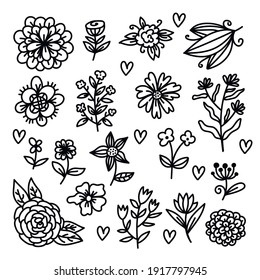 Doodle decorative flowers vector set