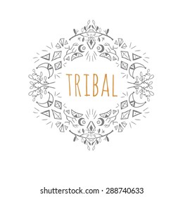 Doodle decorative frame in tribal style.