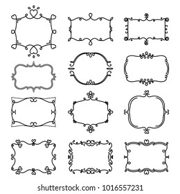 Doodle decorative frame, Twelve cute decorative frame, Ornate frame for invitation letter or card, Frame for greeting card, Vector illustration