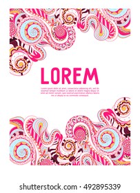 Doodle decorative frame.Hand drawn zentangle background with place for text. Identity design element in ethnic style