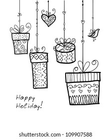 Doodle decorative gift boxes. May be used as an invitation or a foil stamping for different printings.