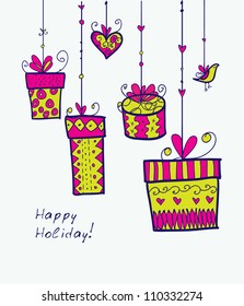 Doodle decorative gift boxes. May be used as an invitation or a foil stamping for different printings.