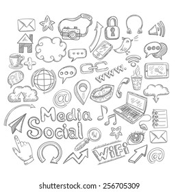 Doodle decorative icons set with creative elements isolated vector illustration