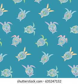 Doodle decorative turtle animals vector pattern 