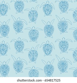 Doodle decorative turtle animals vector pattern